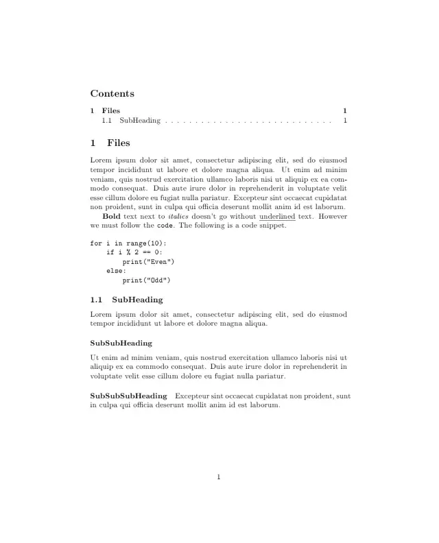 An image that shows the initial template file rendered a PDF page.