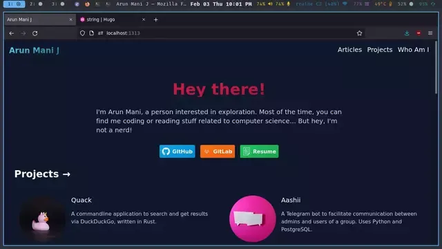 An image showing my first workspace with Firefox open.